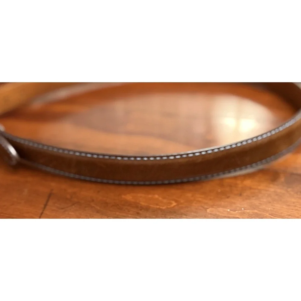 J.Hilburn Men's Brown Leather Dress Belt Size 39 Handcrafted USA Contrast Stitch